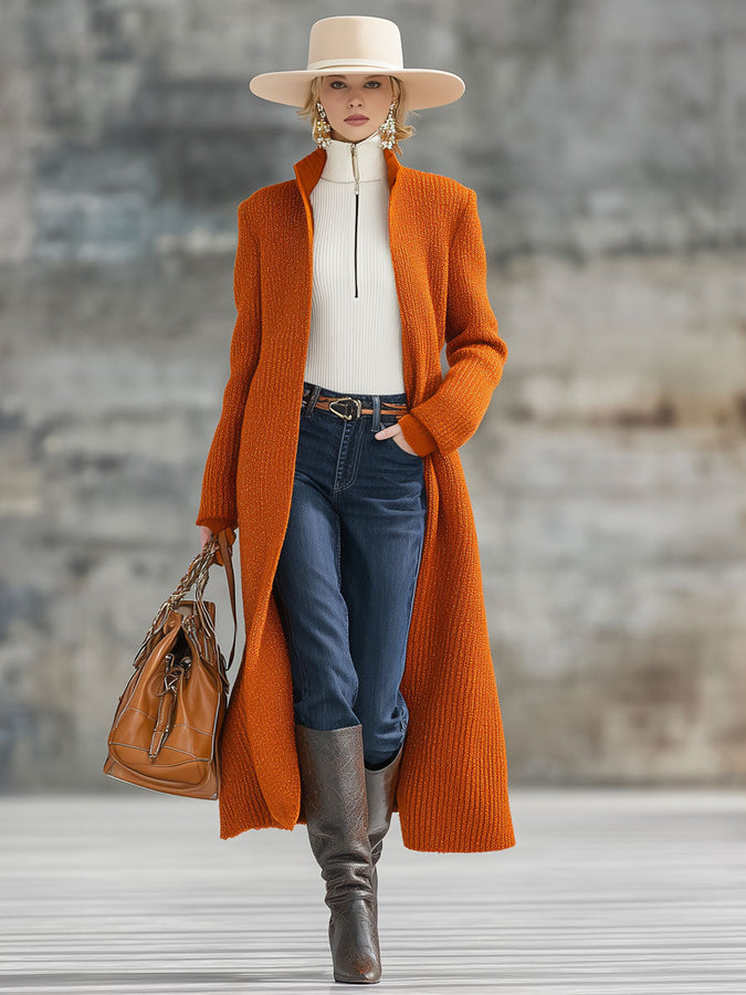 Chic Orange Retro Knit Cardigan