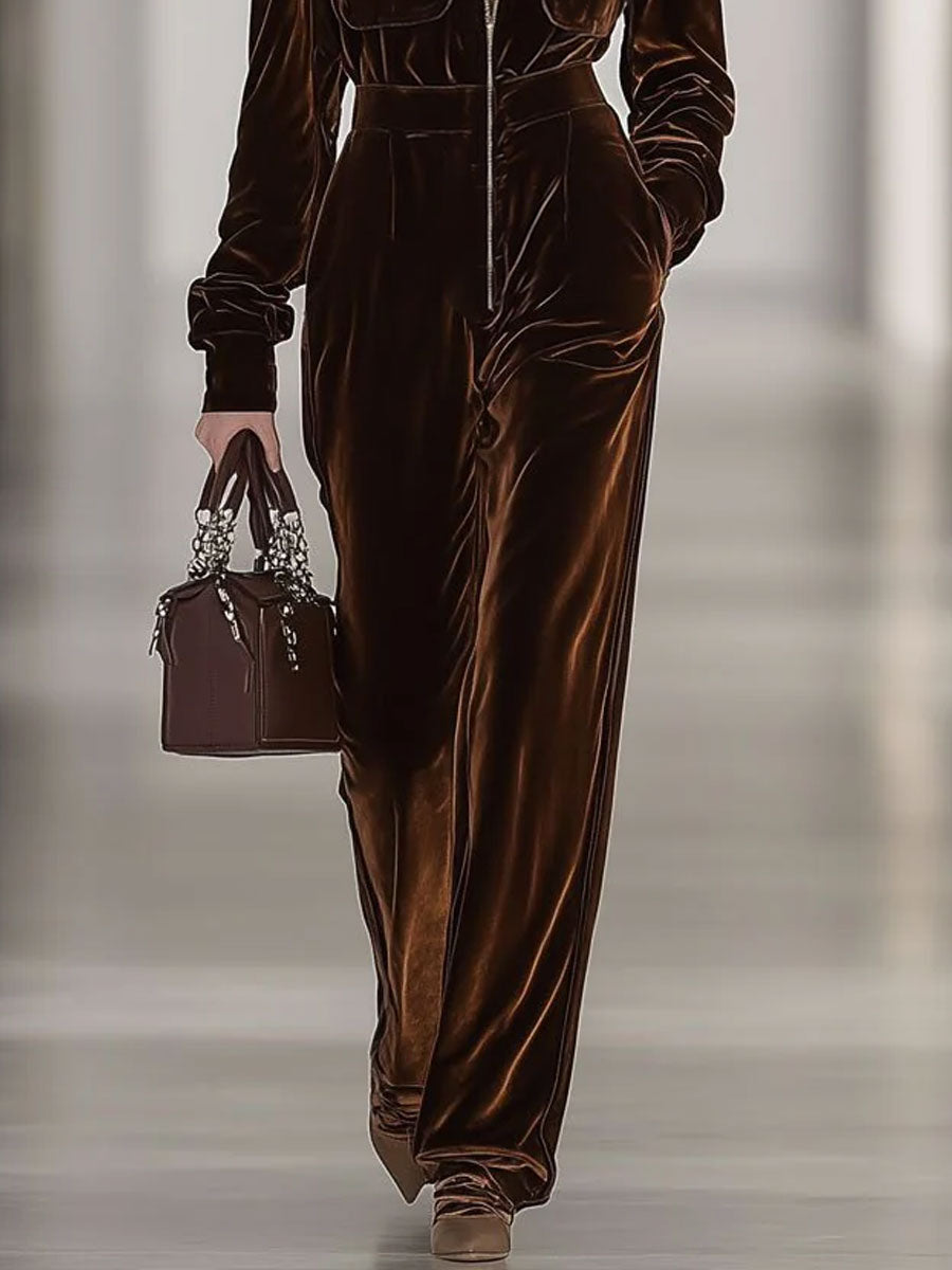 【Expédition en 24 heures】Combinaison Vintage en Velours Ample avec Poches Multiples et Fermeture Éclair - Manches Longues