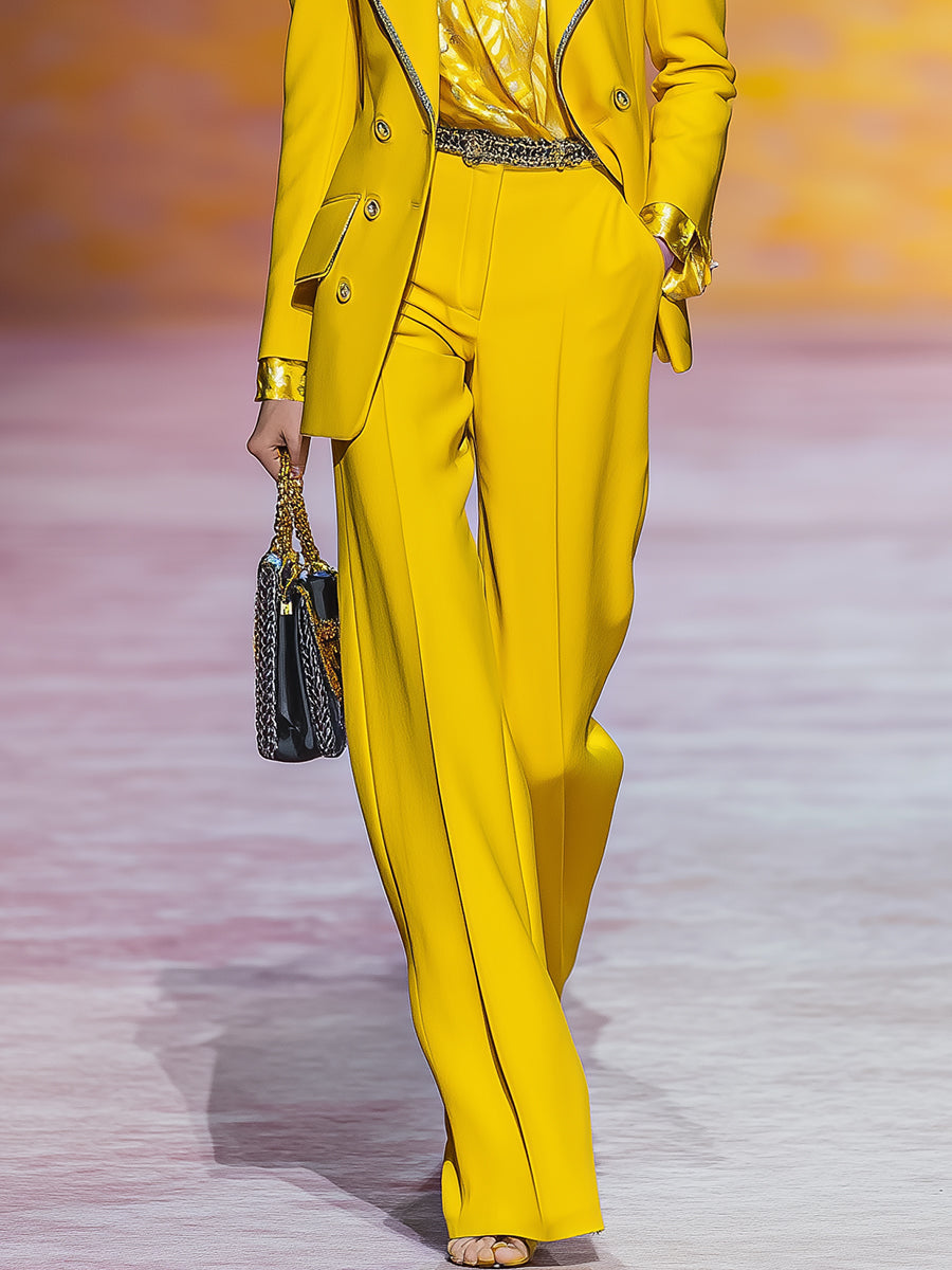 Chic et Intelligente: Ensemble Pantalon Jaune avec Veste