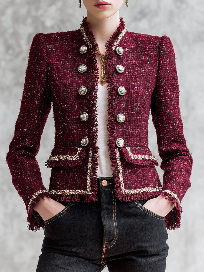 Veste en Tweed Rouge Angora avec Sangle Douce
