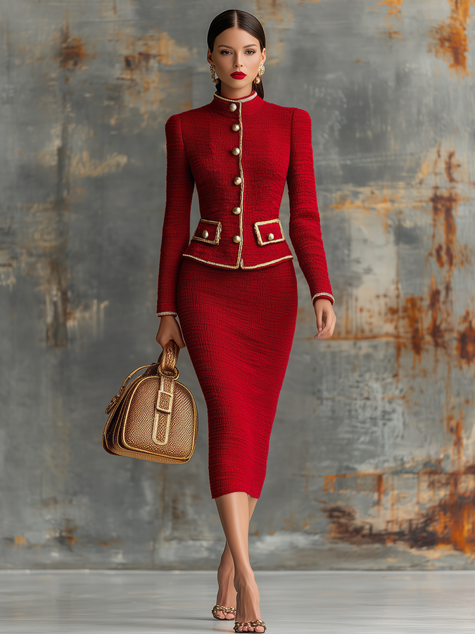 Ensemble Élégant Rétro : Cardigan Tricoté et Jupe Chic