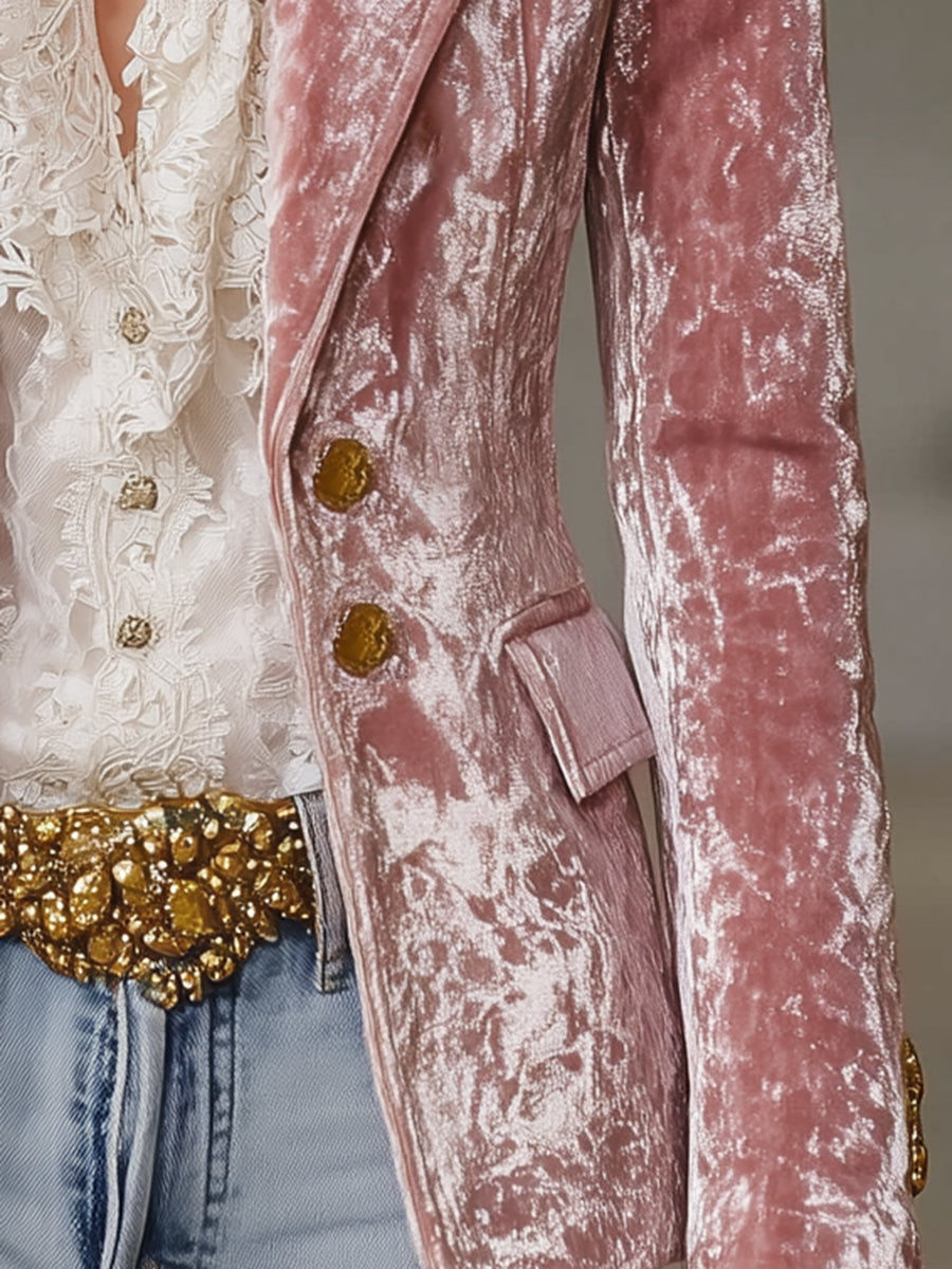 Veste en Velours Rose Vintage avec Détails Dorés