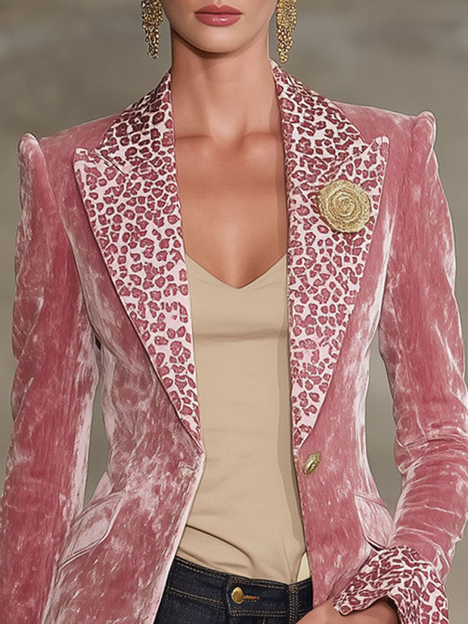 Veste en Velours Léopard Contrasté