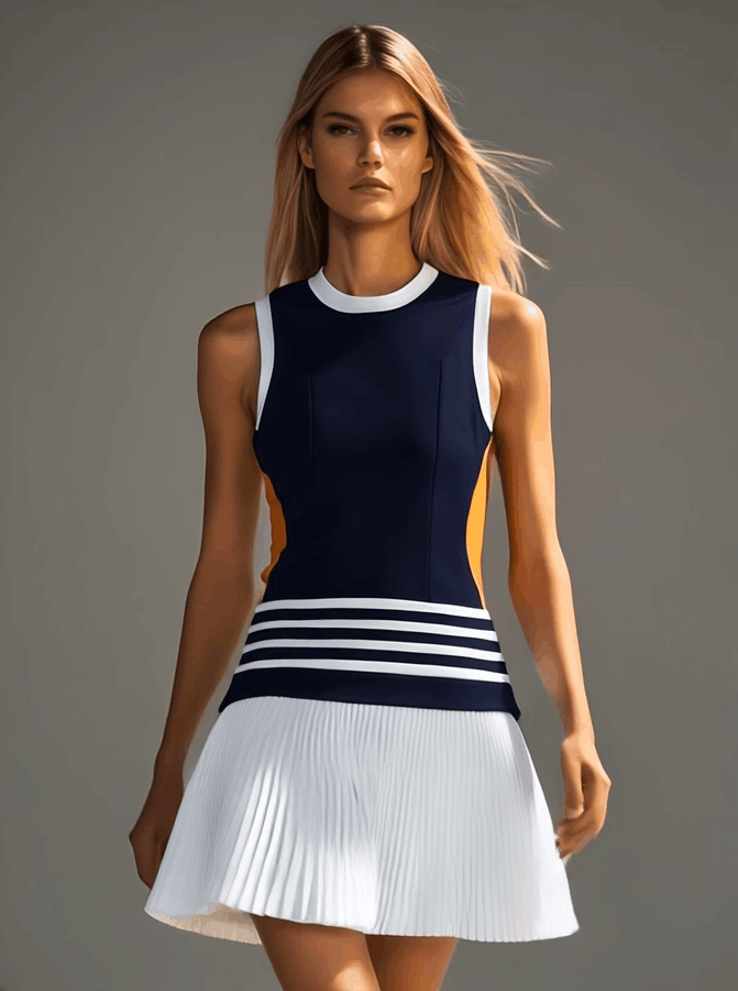 Robe Mini Bicolore Bleu Marine et Blanc - Chic et Dynamique, Expédition en 24 Heures!