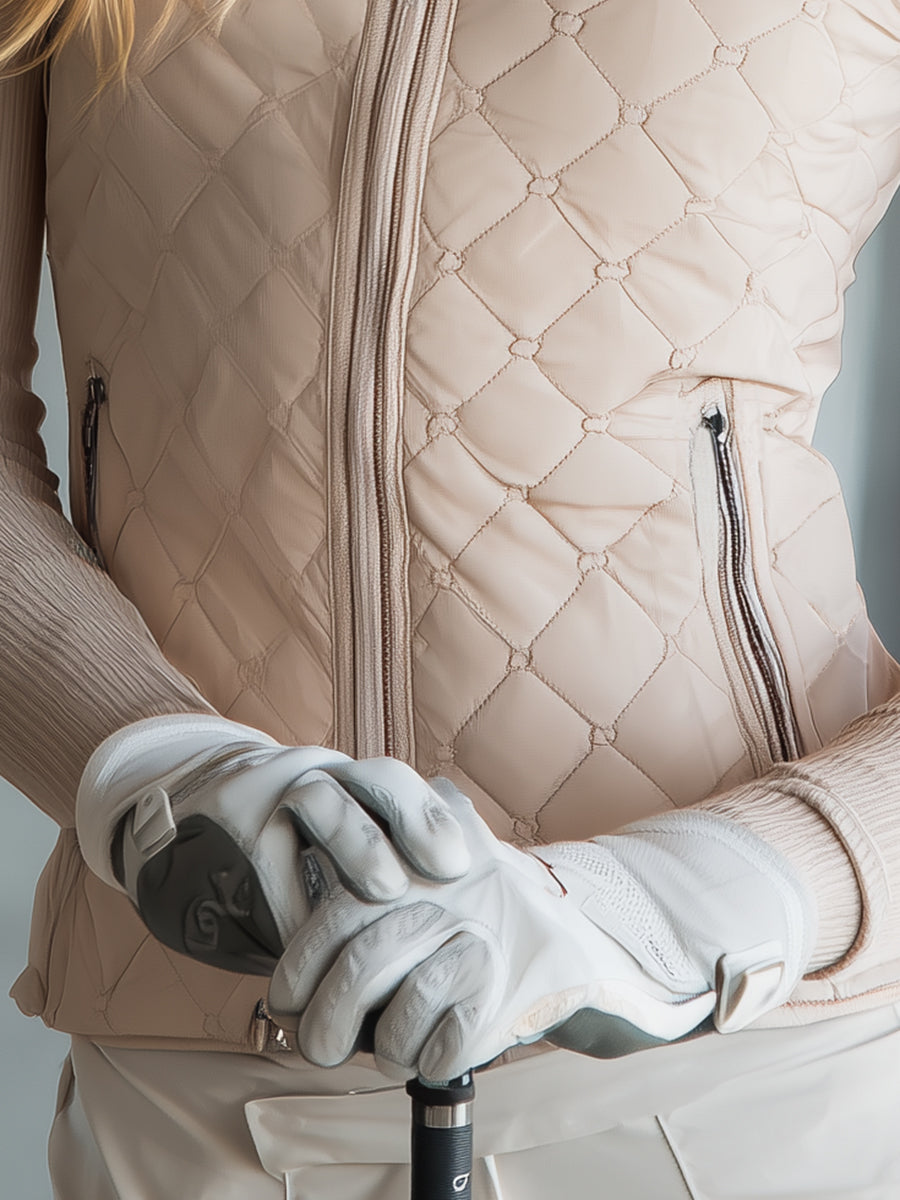 Veste de Golf en Coton Matelassé Beige Chic et Élégante