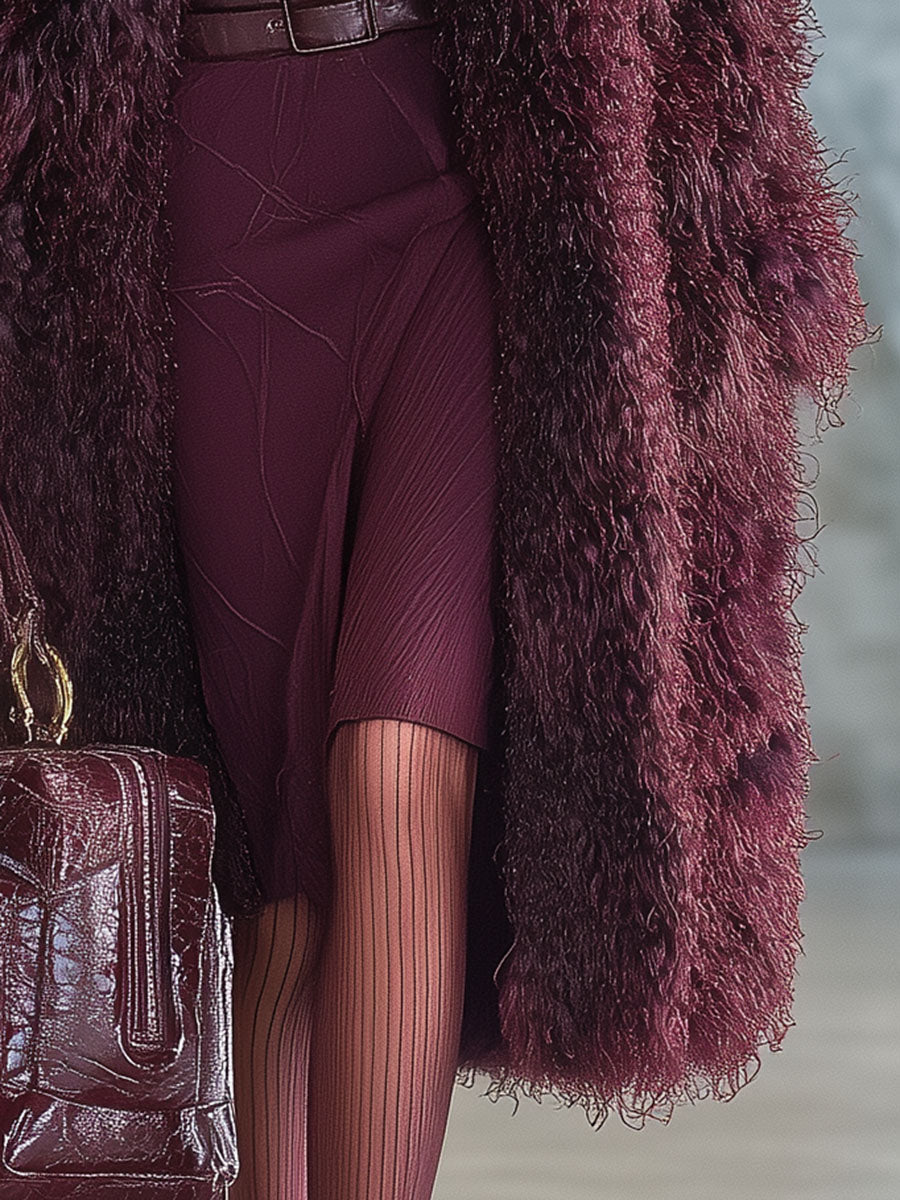 Élégant Manteau en Fausse Fourrure Prune : Chic et Sophistiqué