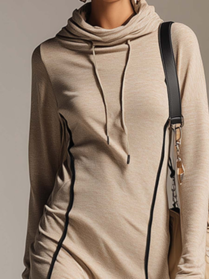 Robe Midi Décontractée en Coton Stretch Abricot avec Capuche