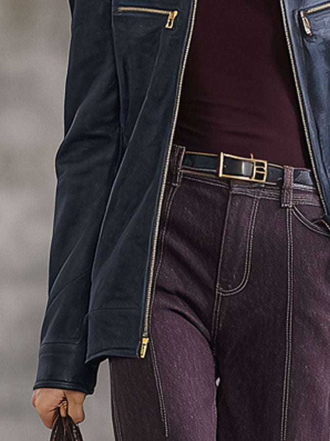 Veste zippée en simili cuir vintage bleu marine
