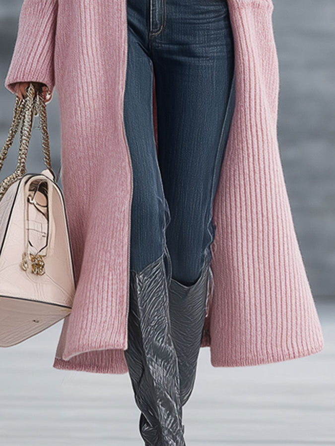 Cardigan Zippé Rose Rétro en Tricot