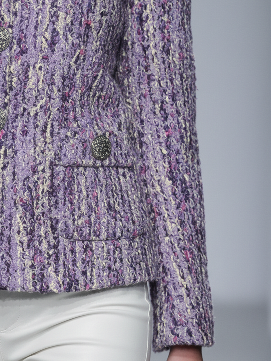 Veste courte en tweed violet à boutons et col rond