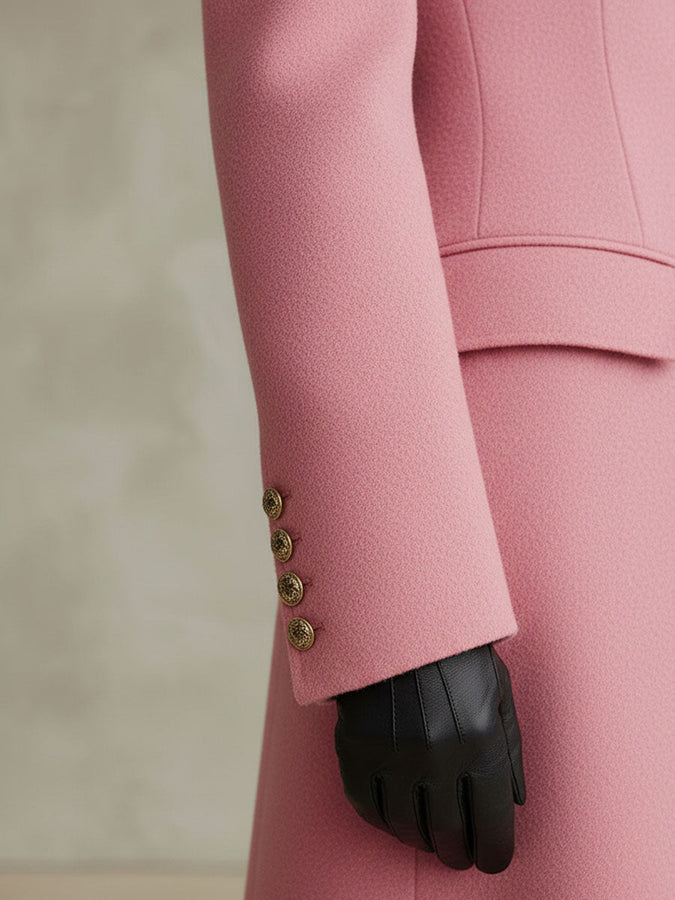 Veste en Laine à Boutonnage Unique avec Revers Rose