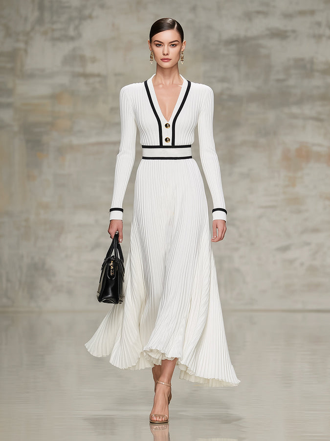 Chic Robe Maxi Noire en Tricot avec Jupe Évasée