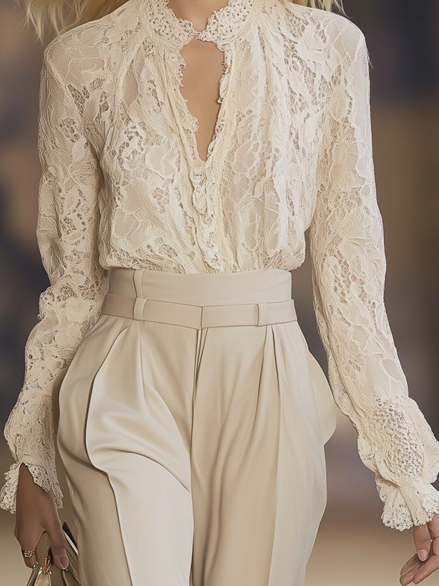 Chemise Longue en Dentelle Élégante - Expédition Rapide en 24 Heures