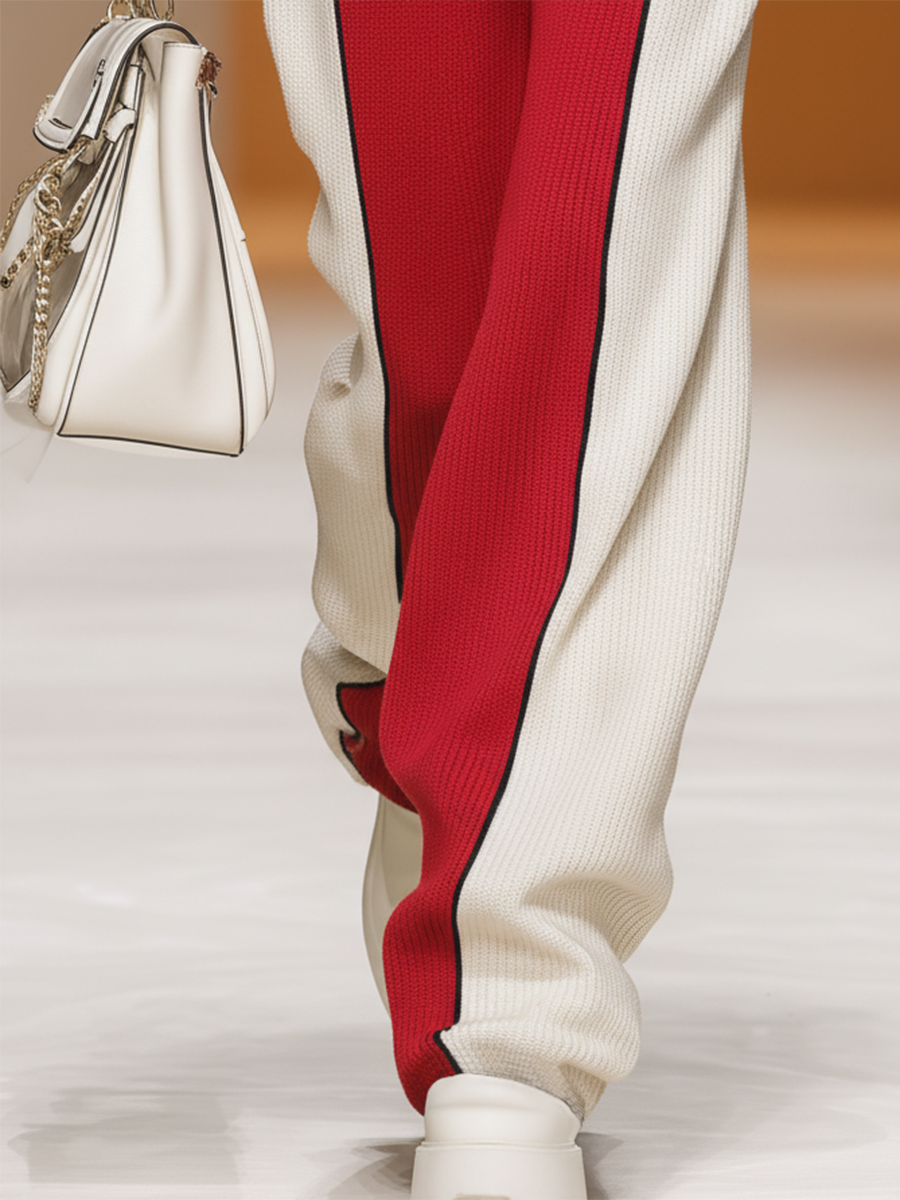 Ensemble Sportif Rétro en Tricot : Haut et Pantalon aux Couleurs Contrastées