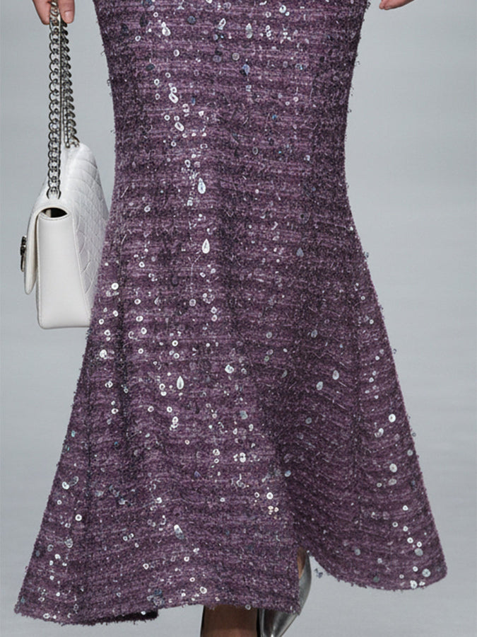 Maxi Robe Fishtail en Velours Violet Pailleté