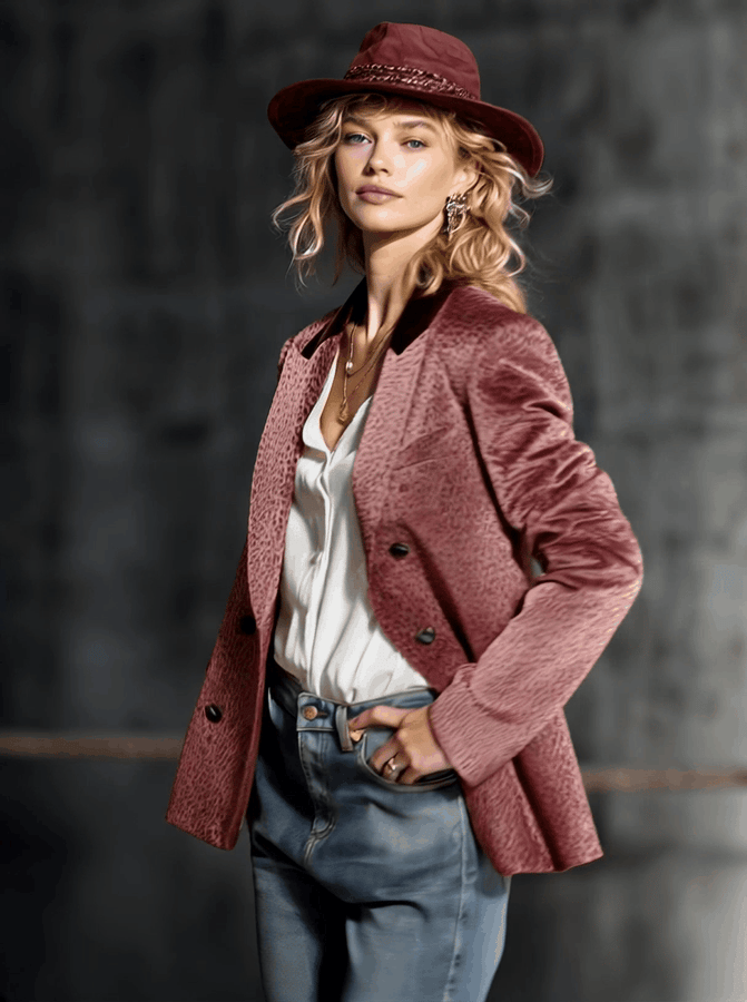 Veste en Velours à Col Coloré et Imprimé Léopard : Élégance Rétro et Tendance