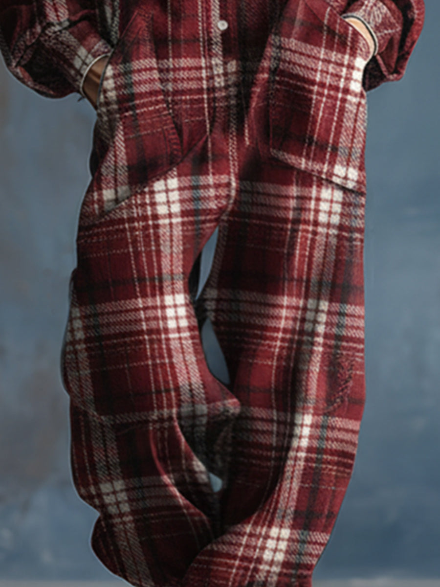 Combinaison Rétro à Carreaux Rouges avec Capuche et Boutons