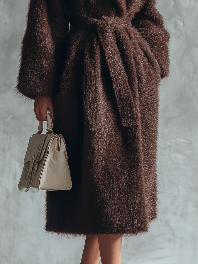 Chic Manteau en Fausse Fourrure Chocolat - Élégance et Style Assurés