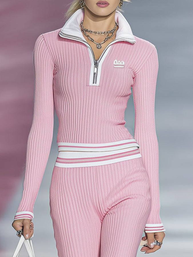 Ensemble Sportif Rose à Demi-Zip : Haut et Pantalon Confort