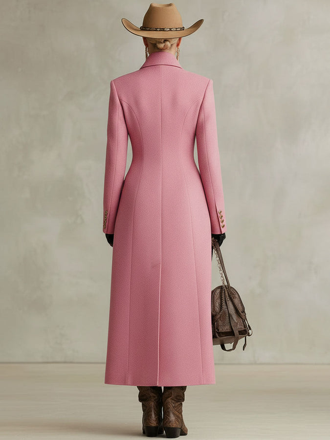 Veste en Laine Rose à Col Classique