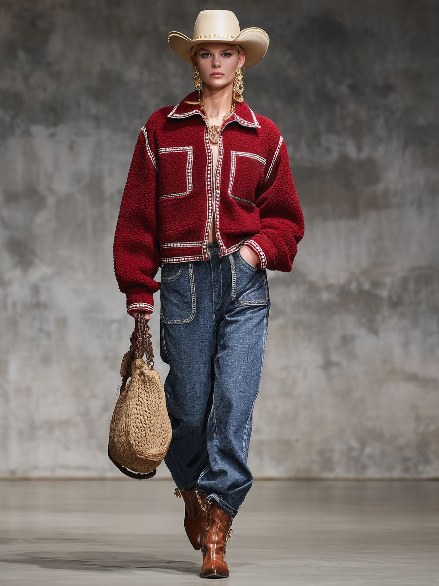 Jean Vintage Décontracté avec Poches Spacieuses