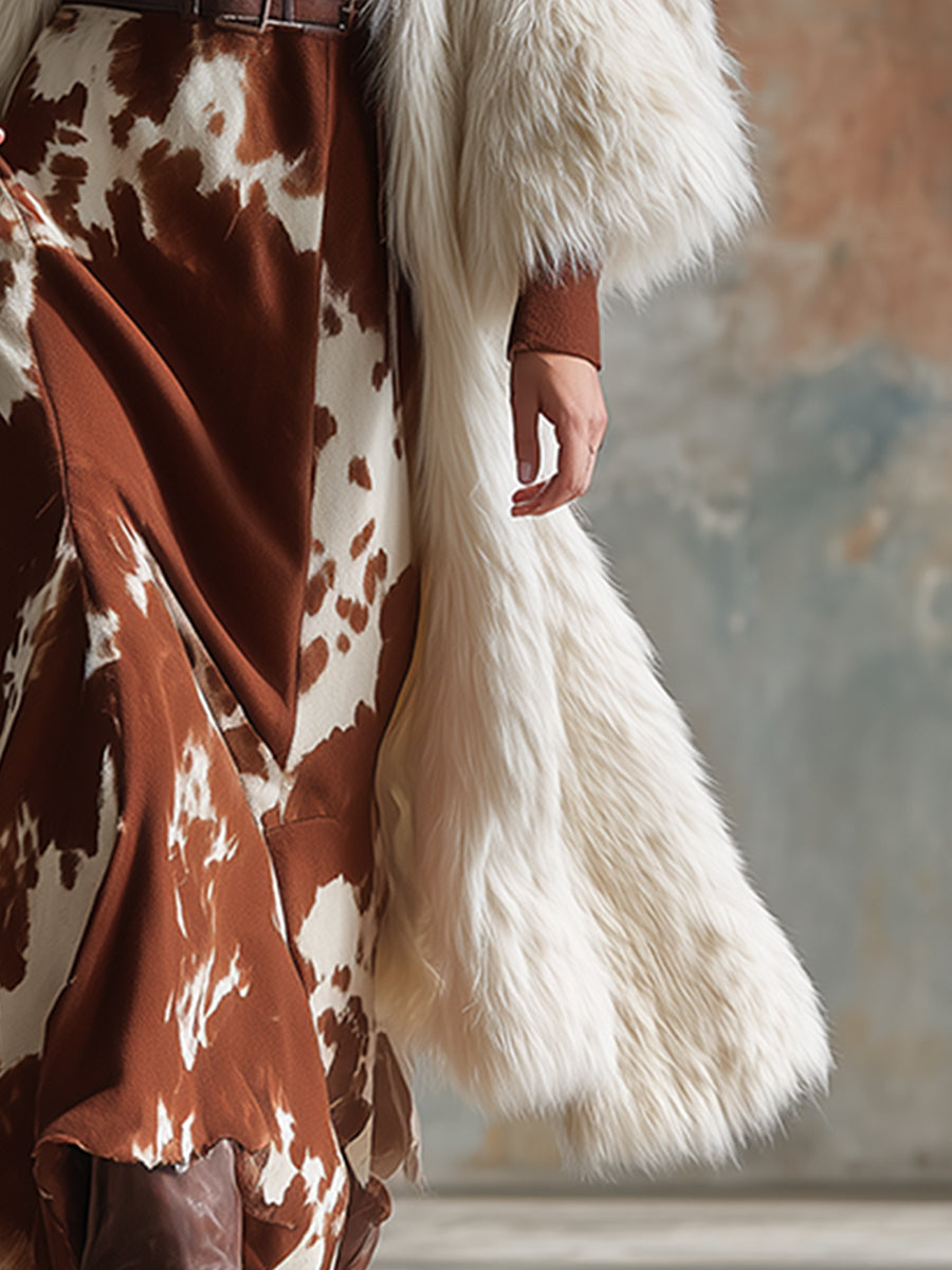 Veste Midi en Fausse Fourrure Blanche - Chic Rétro Western
