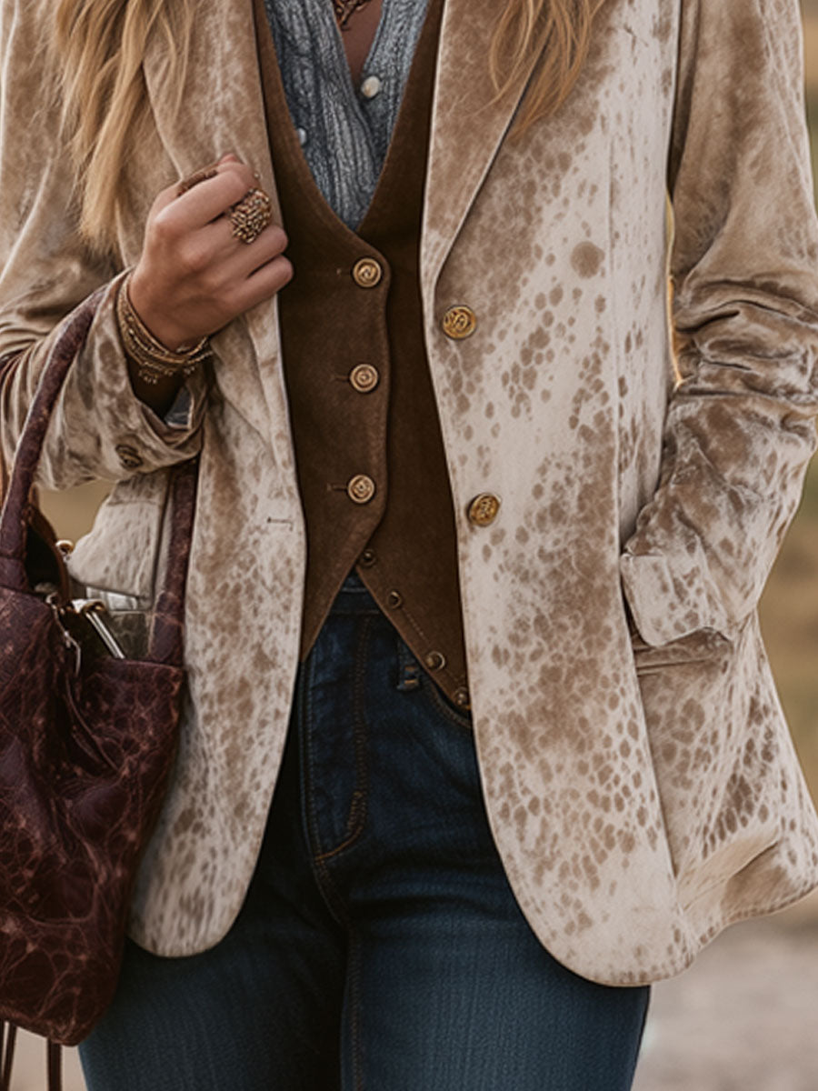 Veste en Velours Camel avec Motif de Cerf Sika - Style Western Nomade Rétro