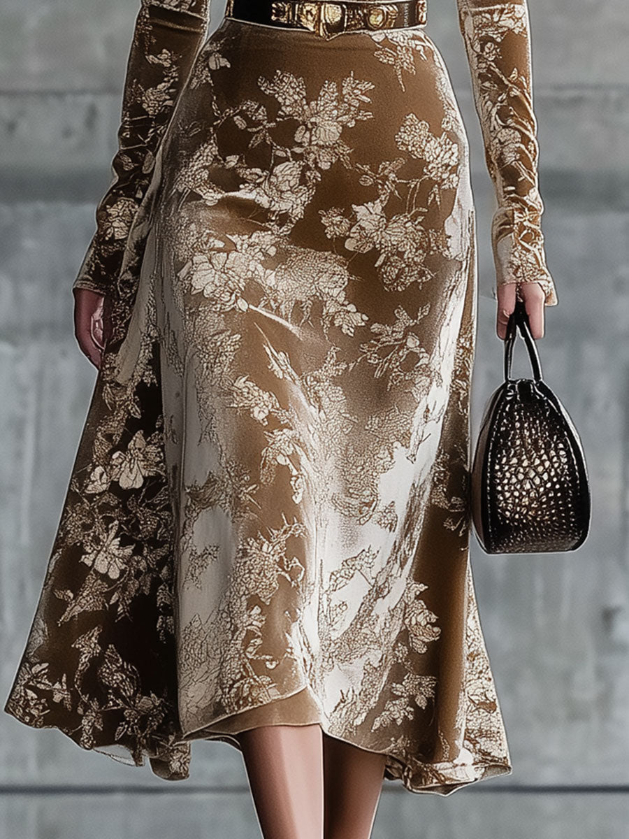 Robe Midi Rétro en Velours Caramel