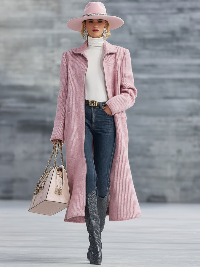 Retro Rose Knitted Zip-Up Cardigan