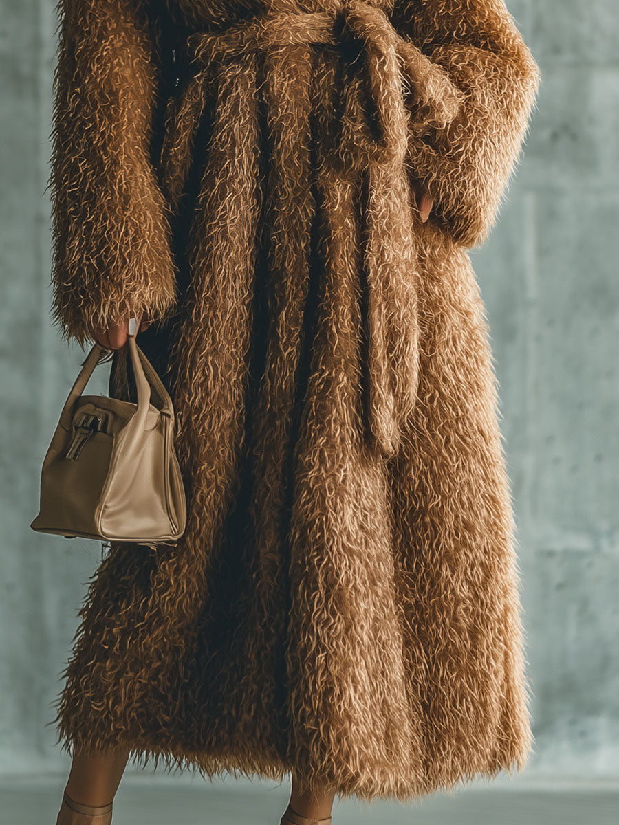 Veste Longue en Fausse Fourrure Brune : Élégance Décontractée