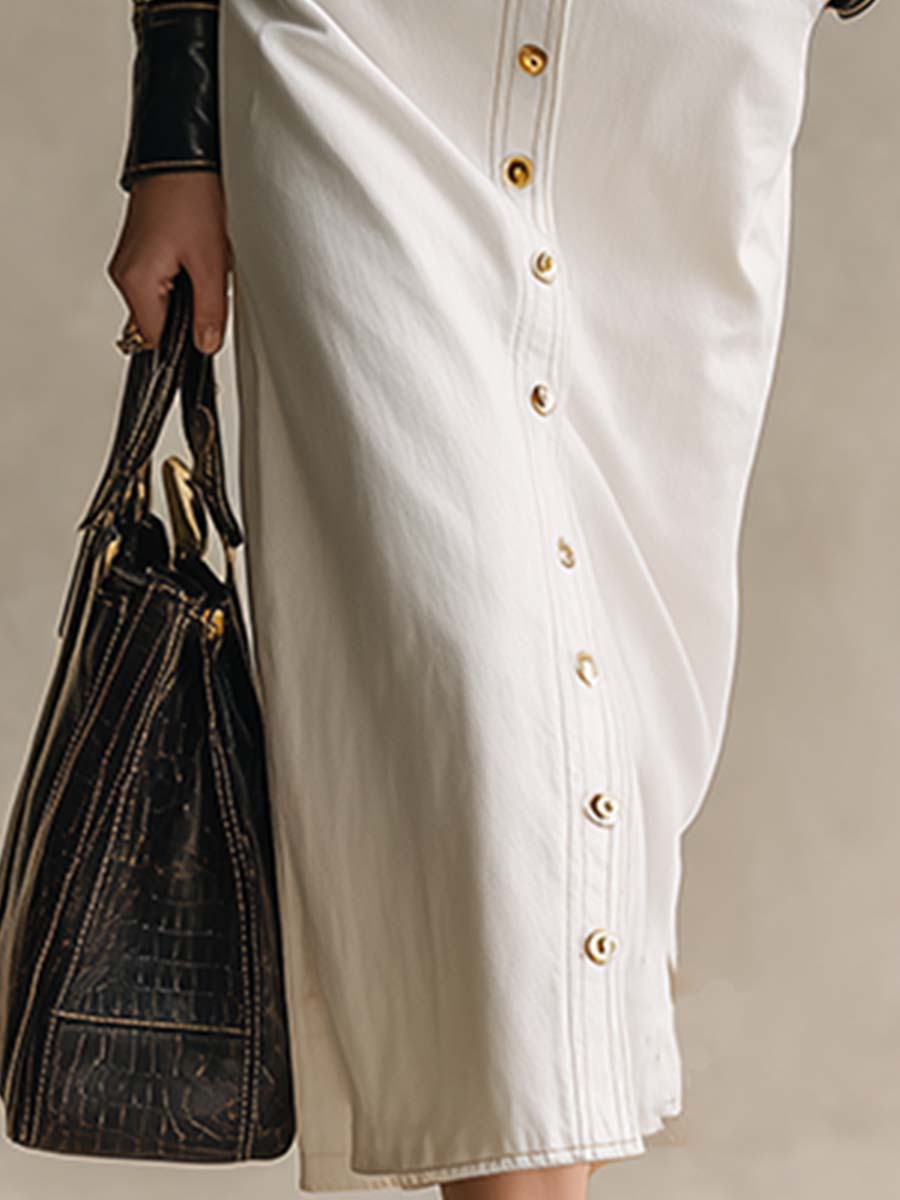 Robe Maxi en Denim Blanc Élégante avec Détails en Cuir : Chic et Tendance