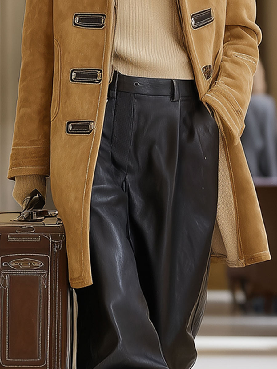 Veste en polaire kaki vintage en faux suède - Élégance décontractée