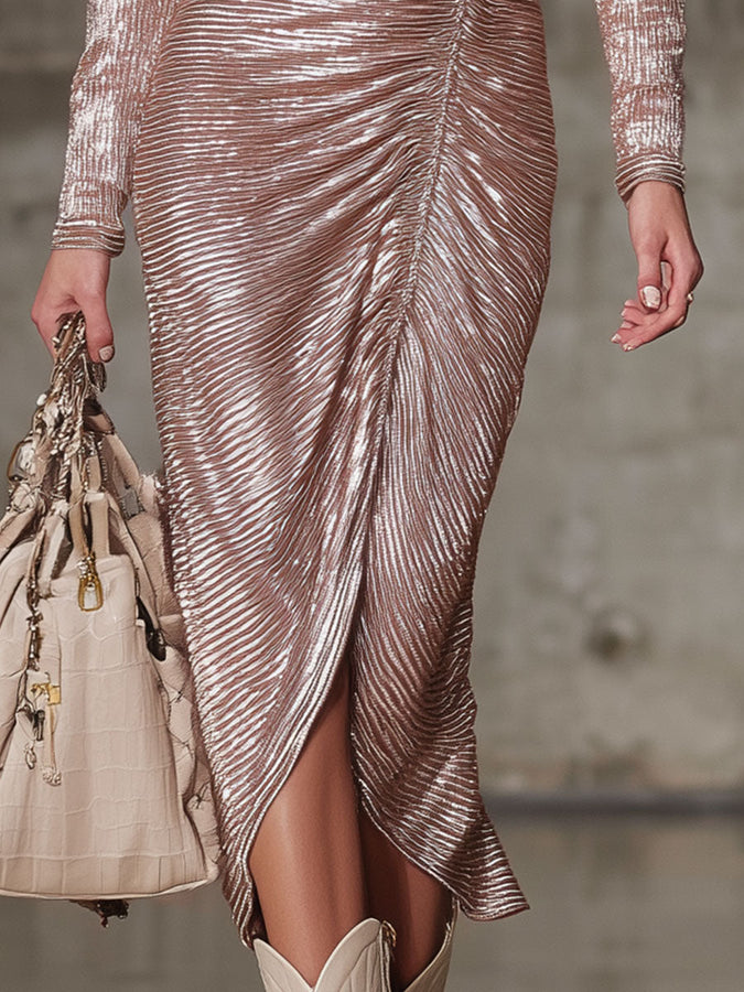 Robe Midi Éblouissante en Satin Rose