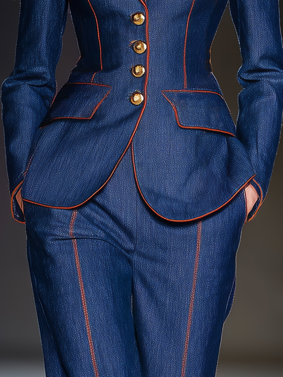 Veste en denim à bords contrastés au style rétro