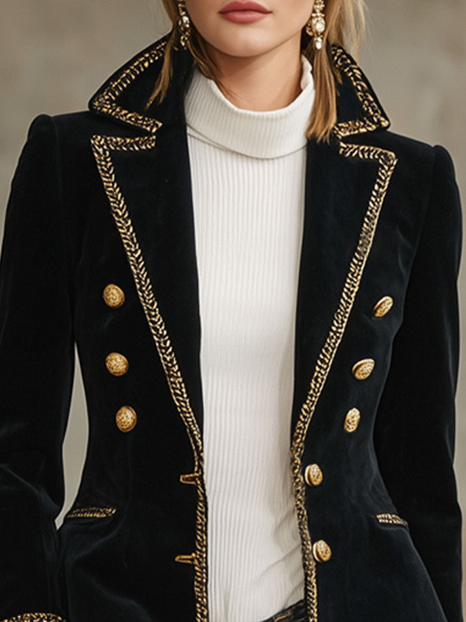 Veste en Velours Chic avec Col à Détails Contrastés