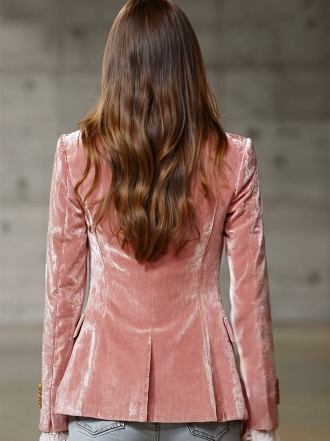 Veste en Velours Rose Rétro avec Détails en Or