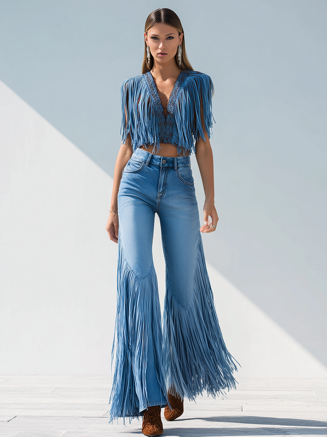 Jean Flare à Franges Vintage Chic