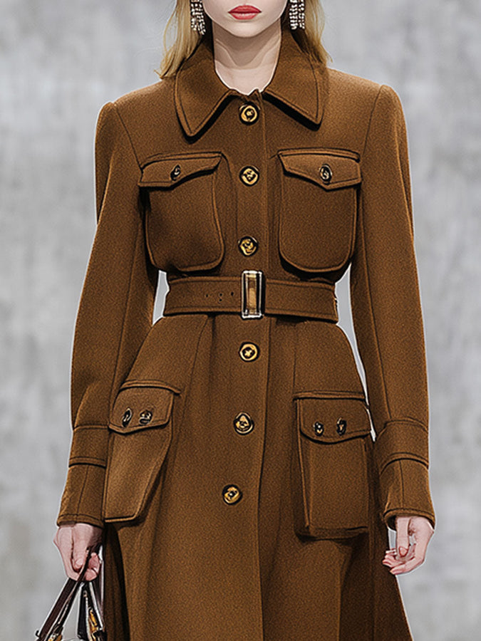 Veste en Laine Caramel avec Col Élégant