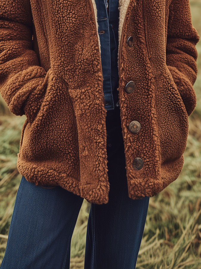 Veste courte en Sherpa au style vintage Western avec col élégant