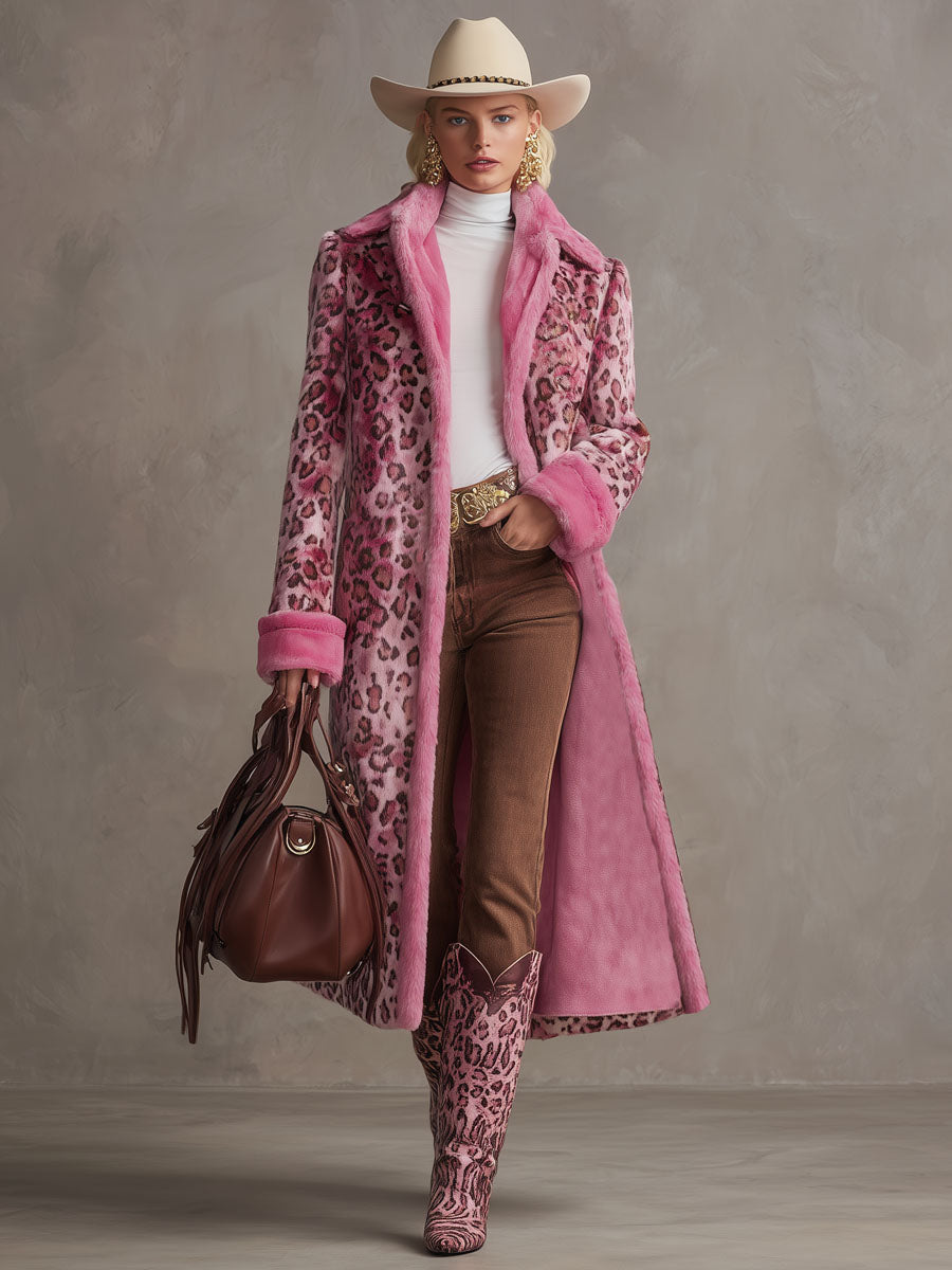 Veste Fleece à Imprimé Léopard Rose Vibrant