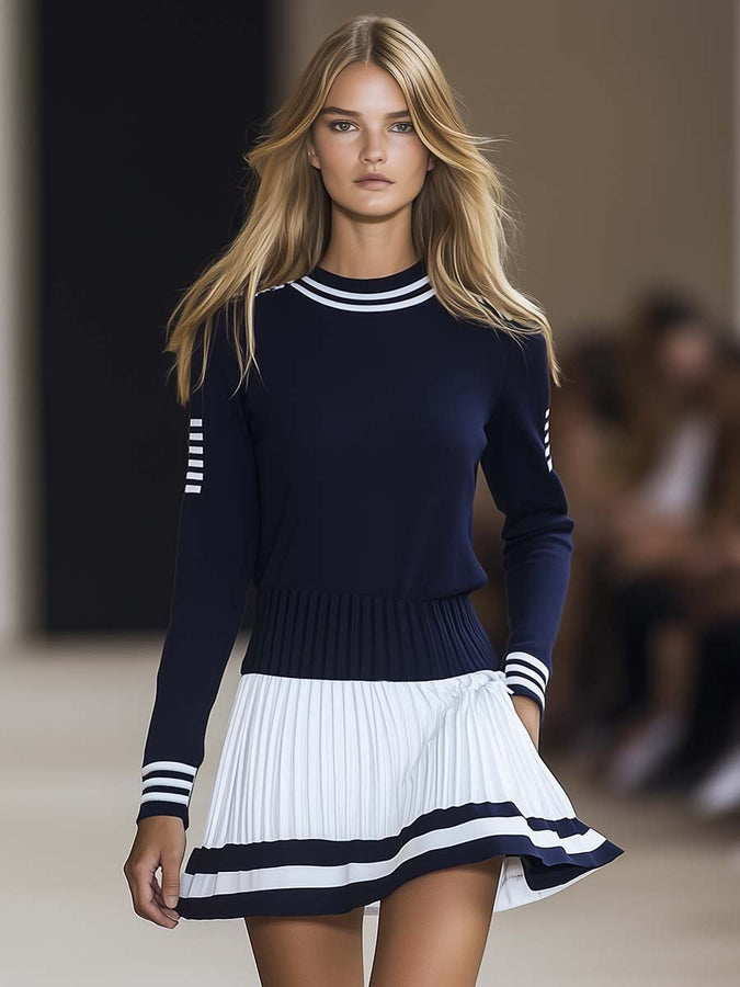 Robe Mini Bicolore Bleu Marine et Blanc - Style Sportif, Expédition en 24 Heures