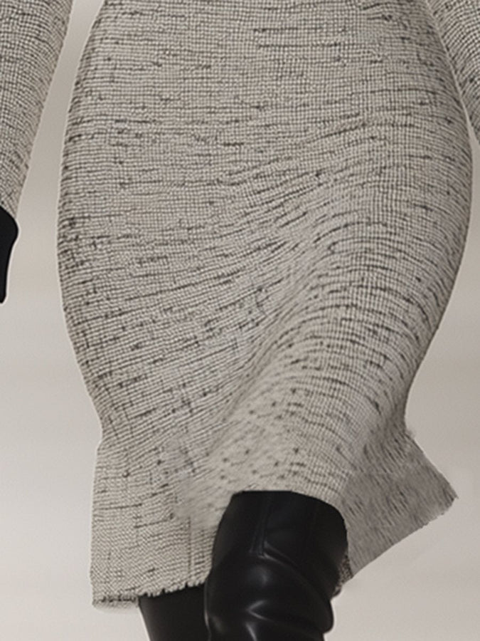Robe Midi Élégante en Tweed Velours : Style Rétro avec Col Montant - Expédition en 24 Heures !