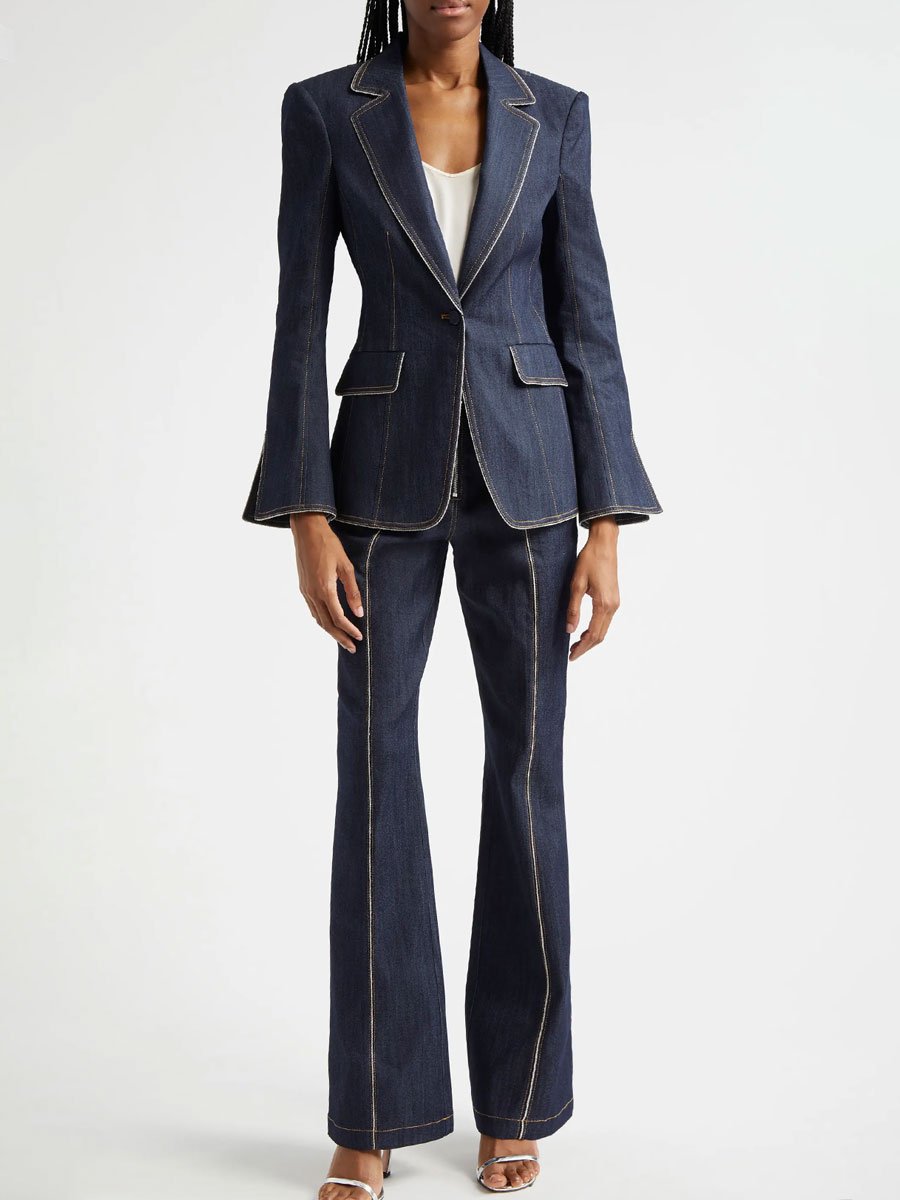 Blazer en Denim Évasé Slim Fit à Manches Cloches - Livraison Rapide en 24 Heures