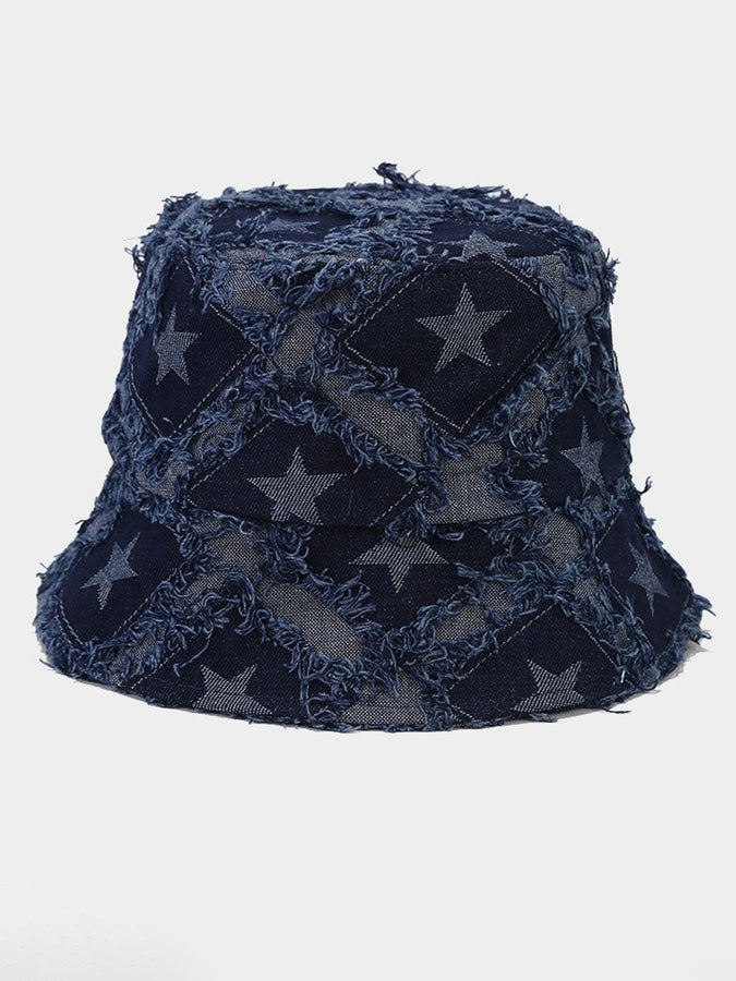 Chapeau de seau en denim brut à cinq pans - Élégance décontractée