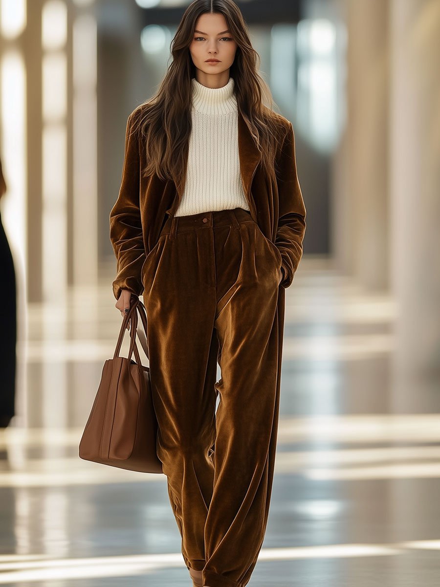 Blazer Vintage en Velours Décontracté avec Poches - Livraison en 24 Heures