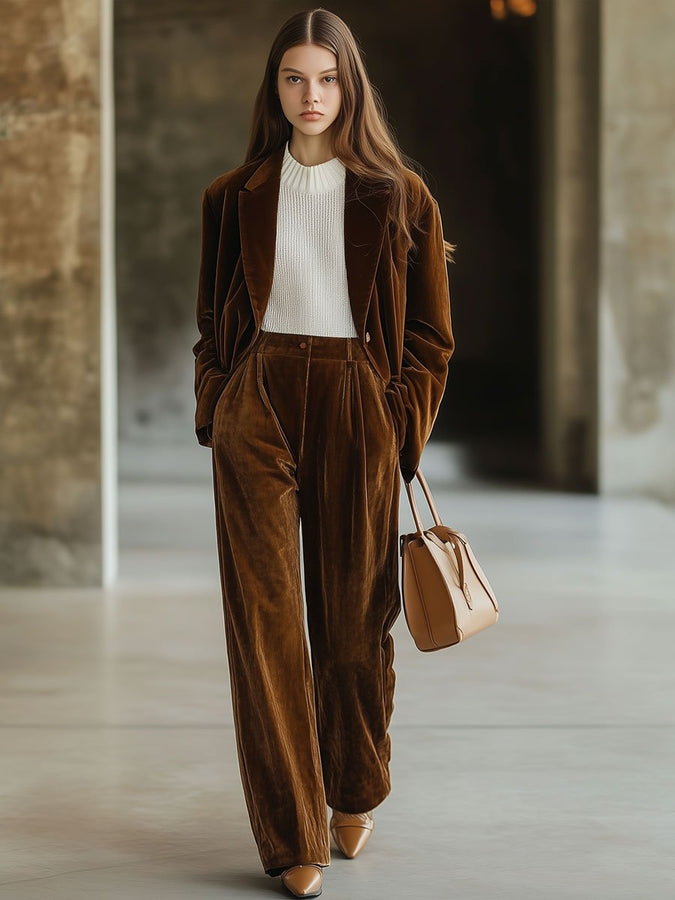 Veste Blazer Vintage en Velours avec Poches - Expédition Rapide sous 24 Heures