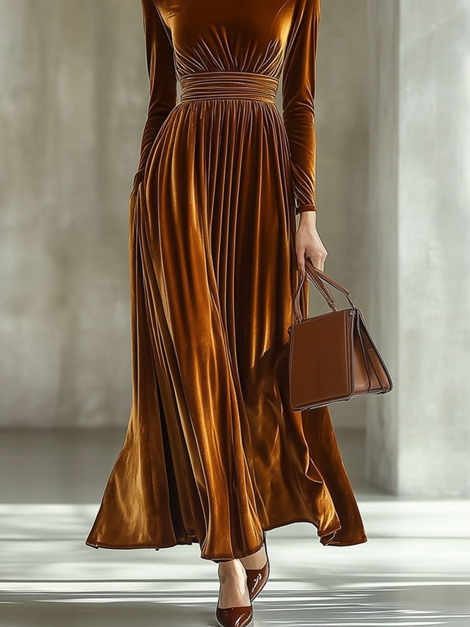 Robe Maxi Élégante à Manches Longues et Col Montant - Expédition en 24 Heures !