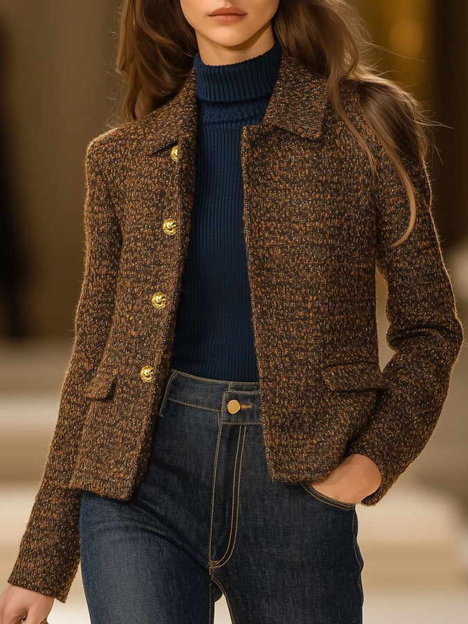 Livraison en 24 heures : Manteau en tweed vintage décontracté avec élégants boutons en métal