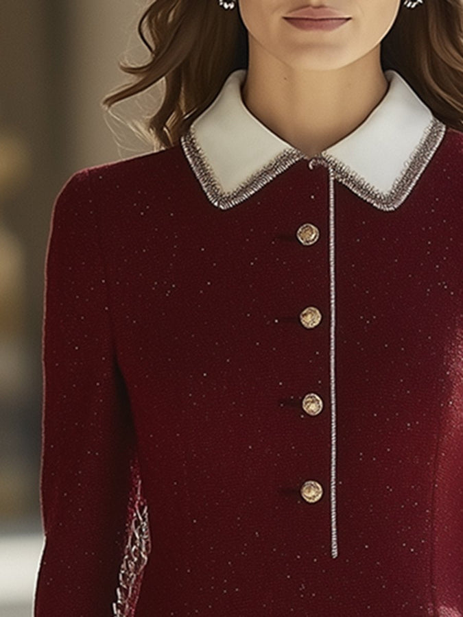 Robe de Luxe Rétro Élégante avec Ourlet Contrasté - Expédition en 24 Heures