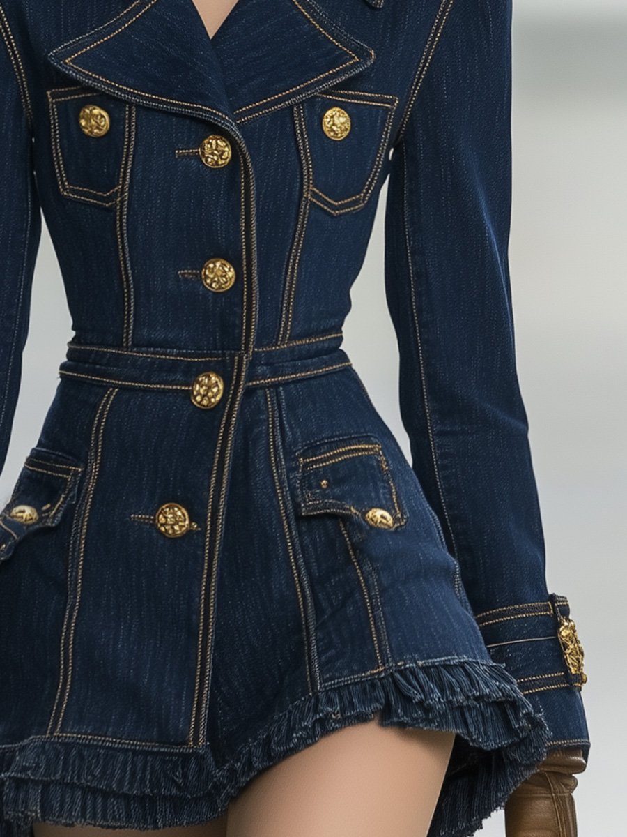 Robe Mini en Jean à Col Large et Ourlet Volant - Expédition Rapide en 24 Heures !